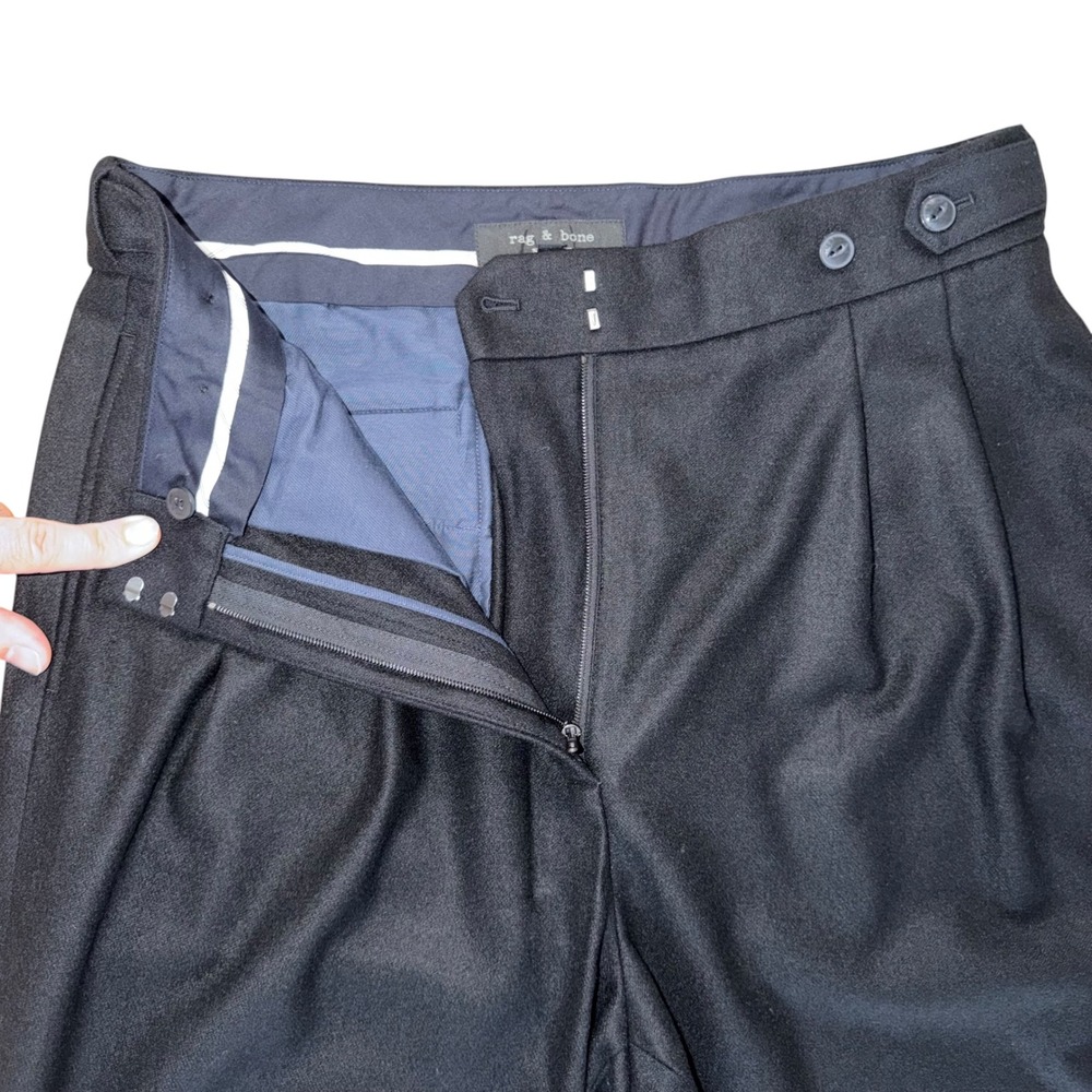 NWT Rag & Bone Clover Wool Pleated Trousers Pants 10 Black $425 - Picture 6 of 10